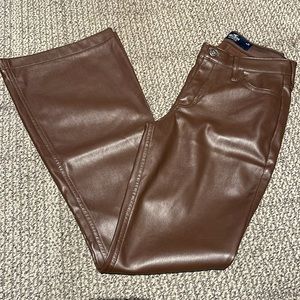 Brown leather flare pants Hollister